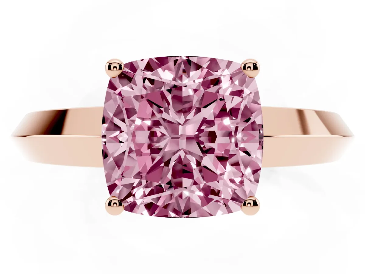 Fancy Pink Cushion Cut Cut Solitaire Engagement Ring with Flat Band and Four-Prong Setting Rose gold