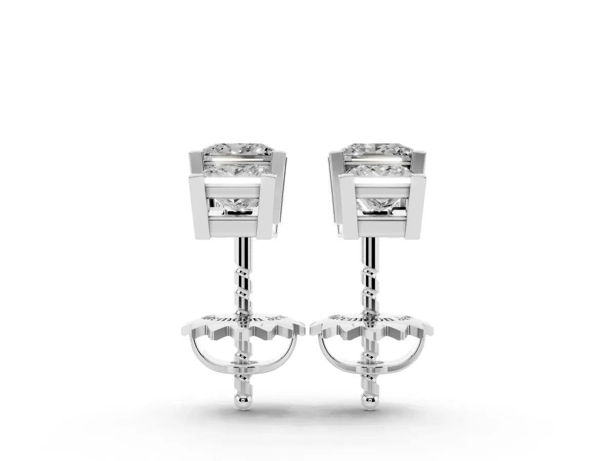 Three-Stone Princess Cut Channel Set Earrings with Bar Prong Setting Silver
