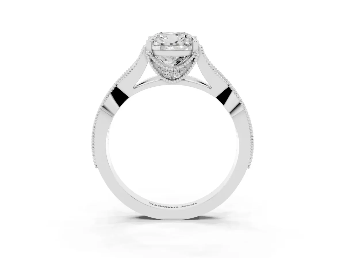Cushion Cut Cut Diamond Twisted Band with Milgrain Pave Setting and Four-Prong Setting Silver