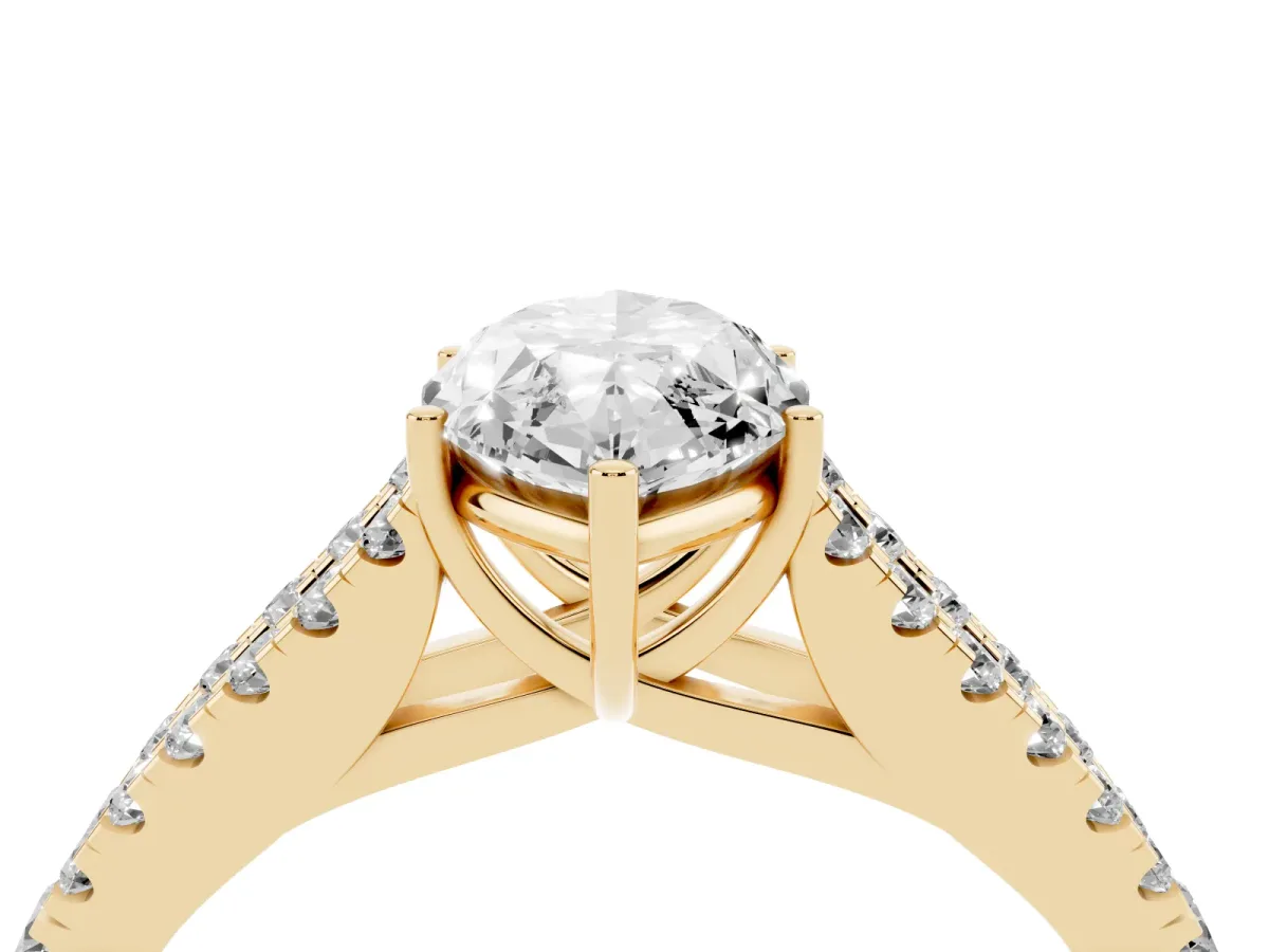 Marquise Cut Diamond Split Shank Pavé Engagement Ring with Four-Prong Setting Yellow gold