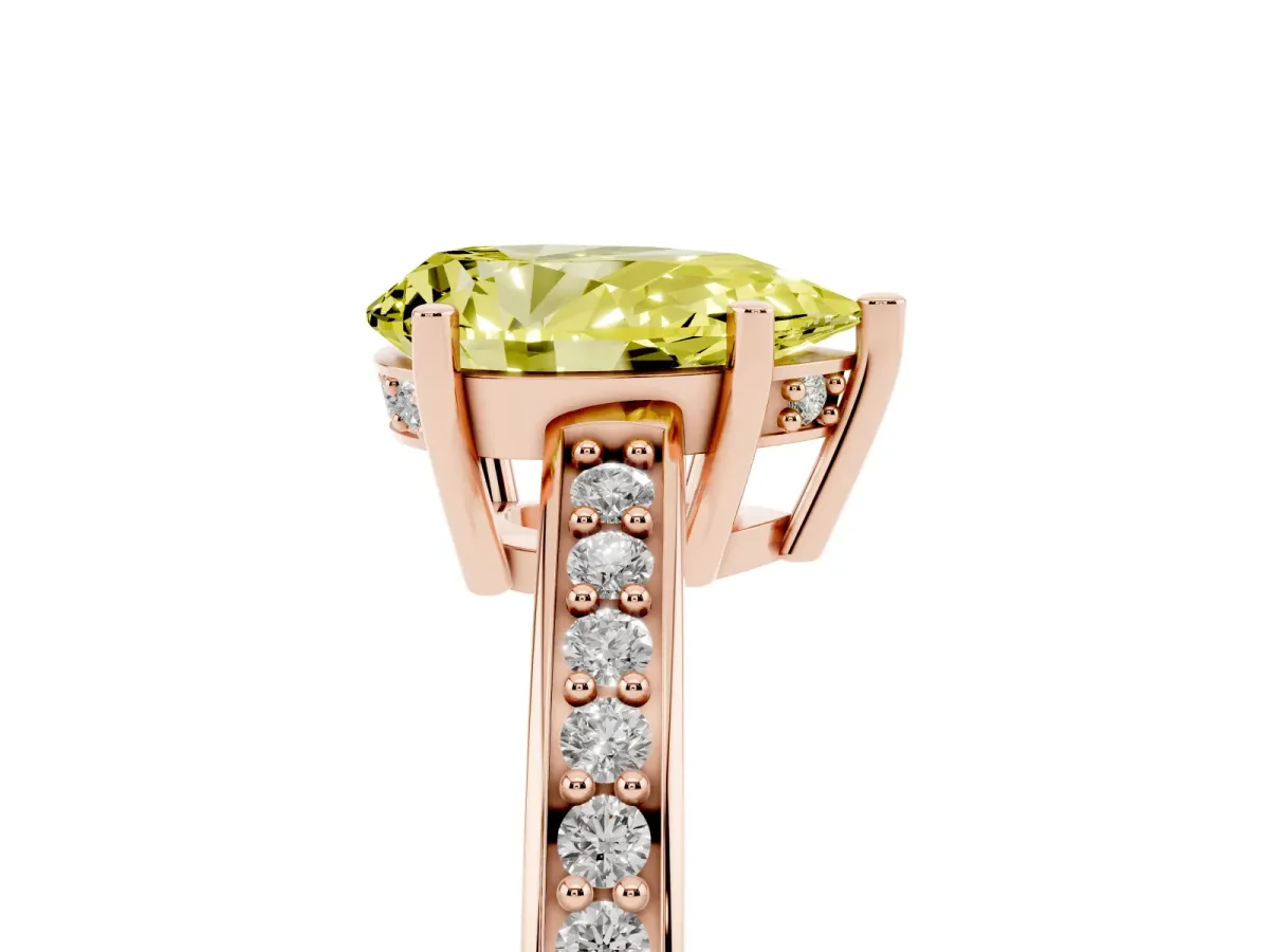 Fancy Yellow Pear Cut Solitaire Pavé Band Prong Setting Ring Rose gold