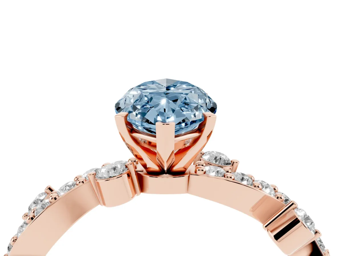 Fancy Blue Marquise Cut Cut Solitaire Diamond Twisted Band with Pave Setting Rose gold