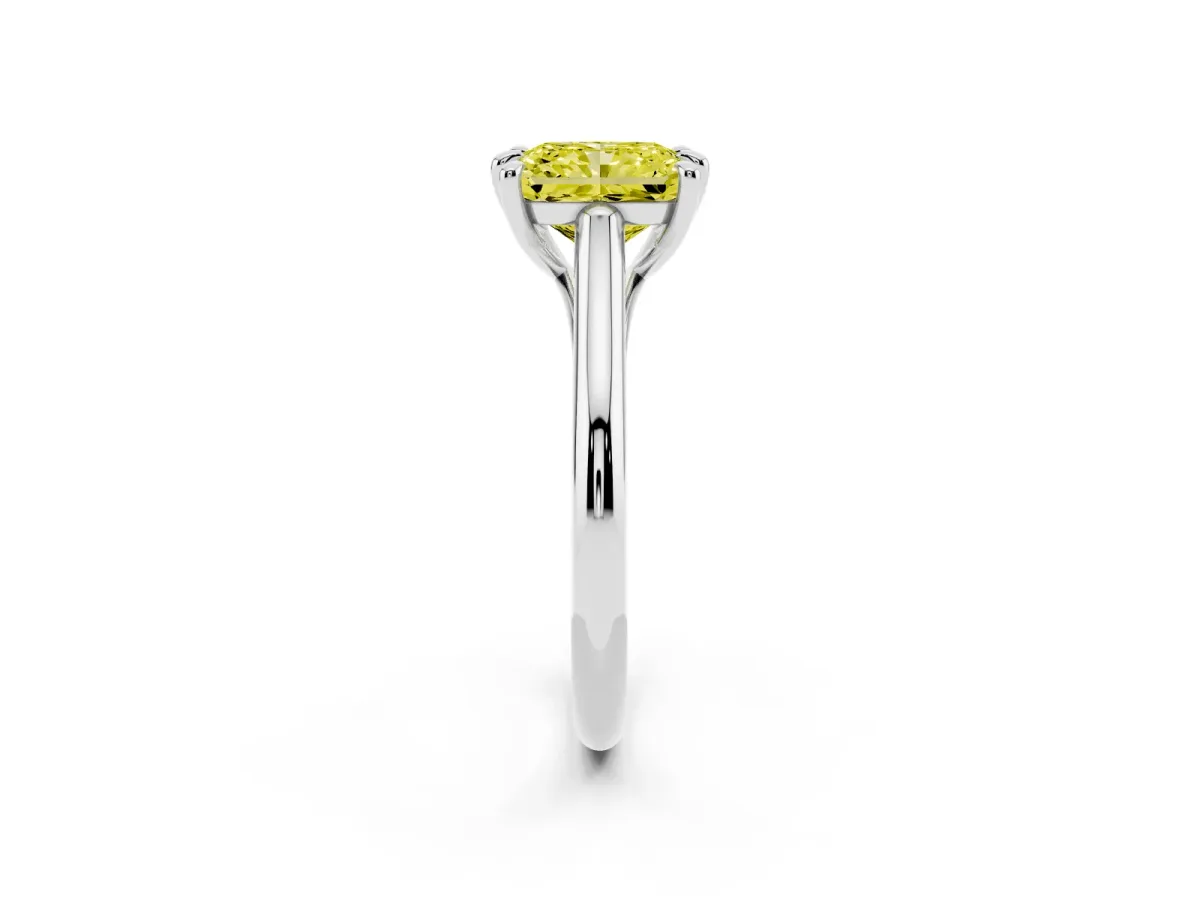 Fancy Yellow Radiant Cut Solitaire Engagement Ring with Six-Prong Setting and Classic Band Platinum