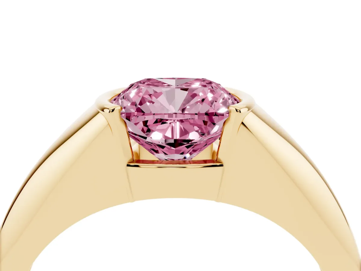 Fancy Pink Cushion Cut Solitaire Tension Set Diamond Ring Yellow gold