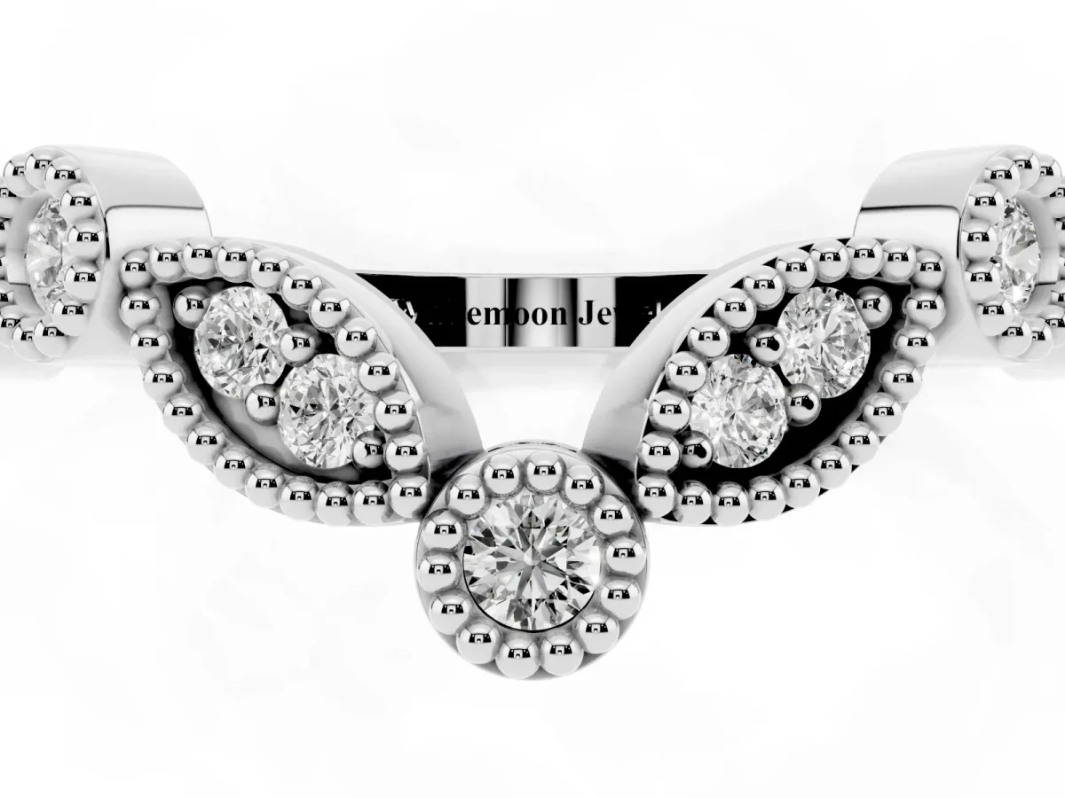 Milgrain Marquise and Round Diamond Half Eternity Band Silver