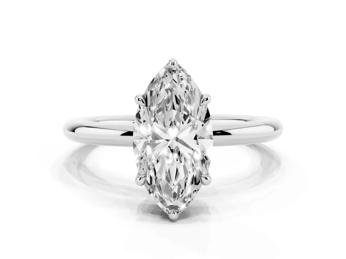 Marquise Cut Diamond Solitaire Ring with Thin Band and Four-Prong Setting Silver