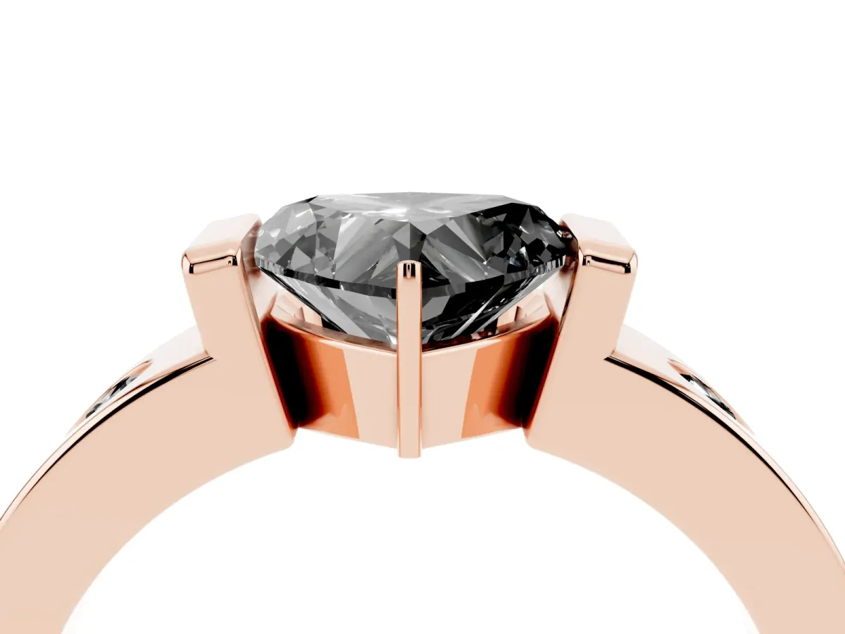 Fancy Black Heart Cut Brilliant Channel-Set Diamond Ring with Bezel Prong Setting Rose gold