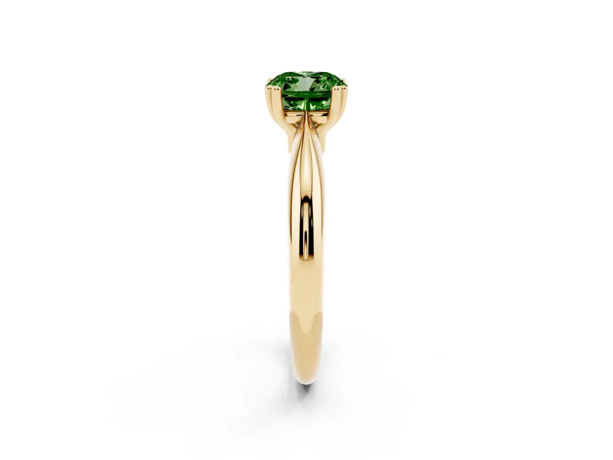 Fancy Green Cushion Cut Cut Solitaire Engagement Ring with Tapered Band and Four-Prong Setting Yellow gold