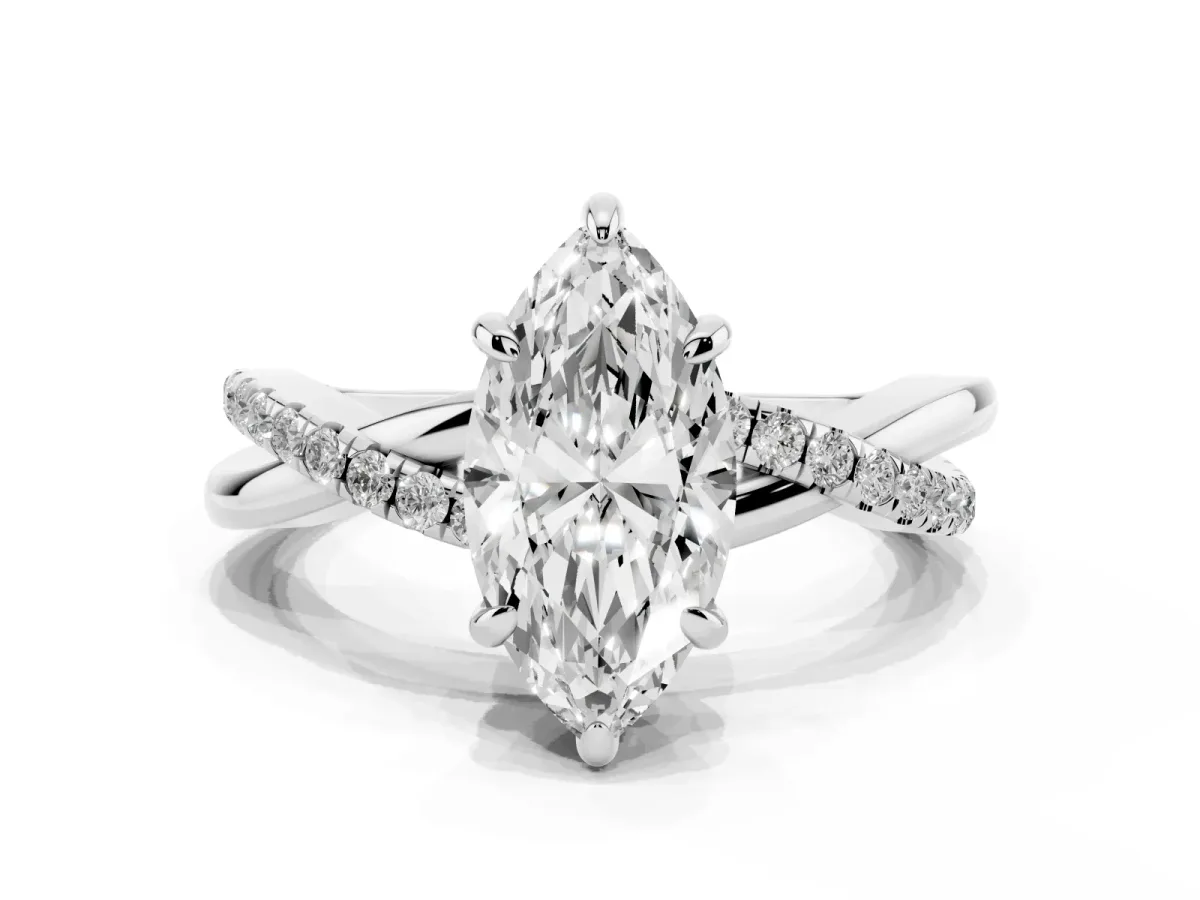 Marquise Cut Cut Diamond Twist Band Solitaire with Prong Setting Silver