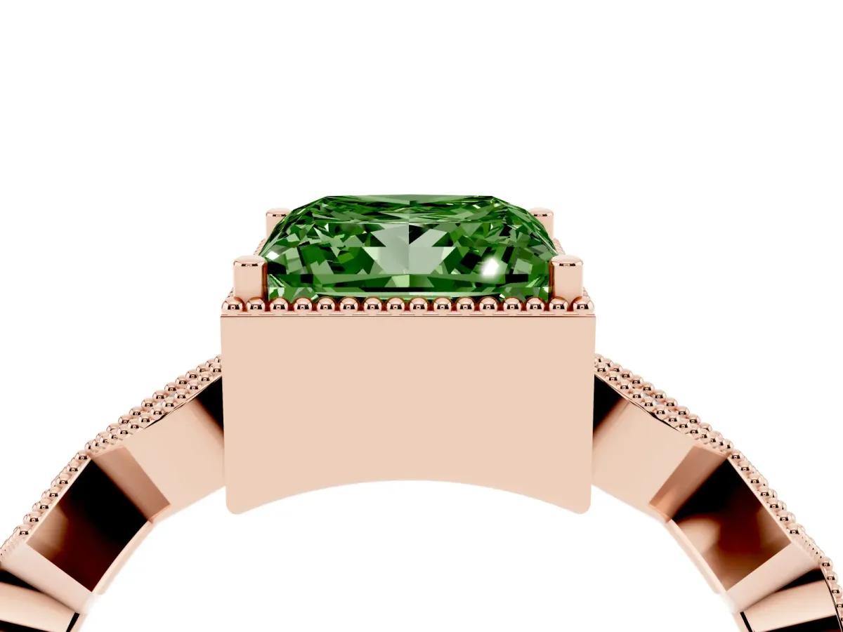 Fancy Green Princess Cut Milgrain Marquise Diamond Twist Band Ring Rose gold