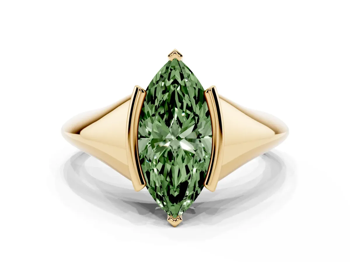 Fancy Green Marquise Cut Solitaire Tension Set Diamond Ring Yellow gold