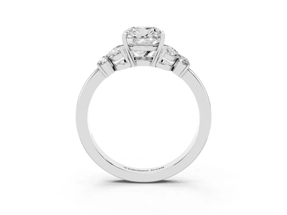 Cushion Cut Cut Solitaire Floral Diamond Ring with Four-Prong Setting Silver