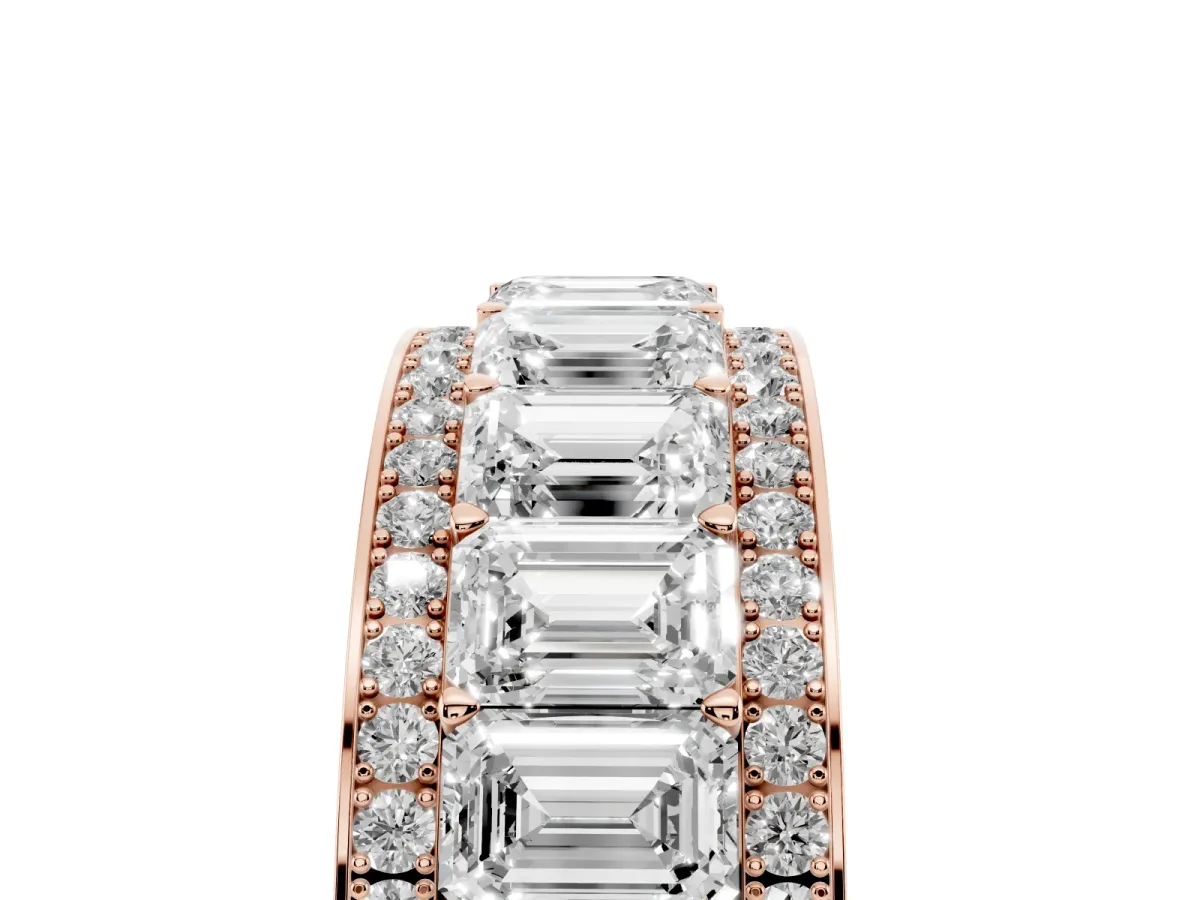 Emerald Cut and Round Diamond Multi-Row Mens Band Rose gold