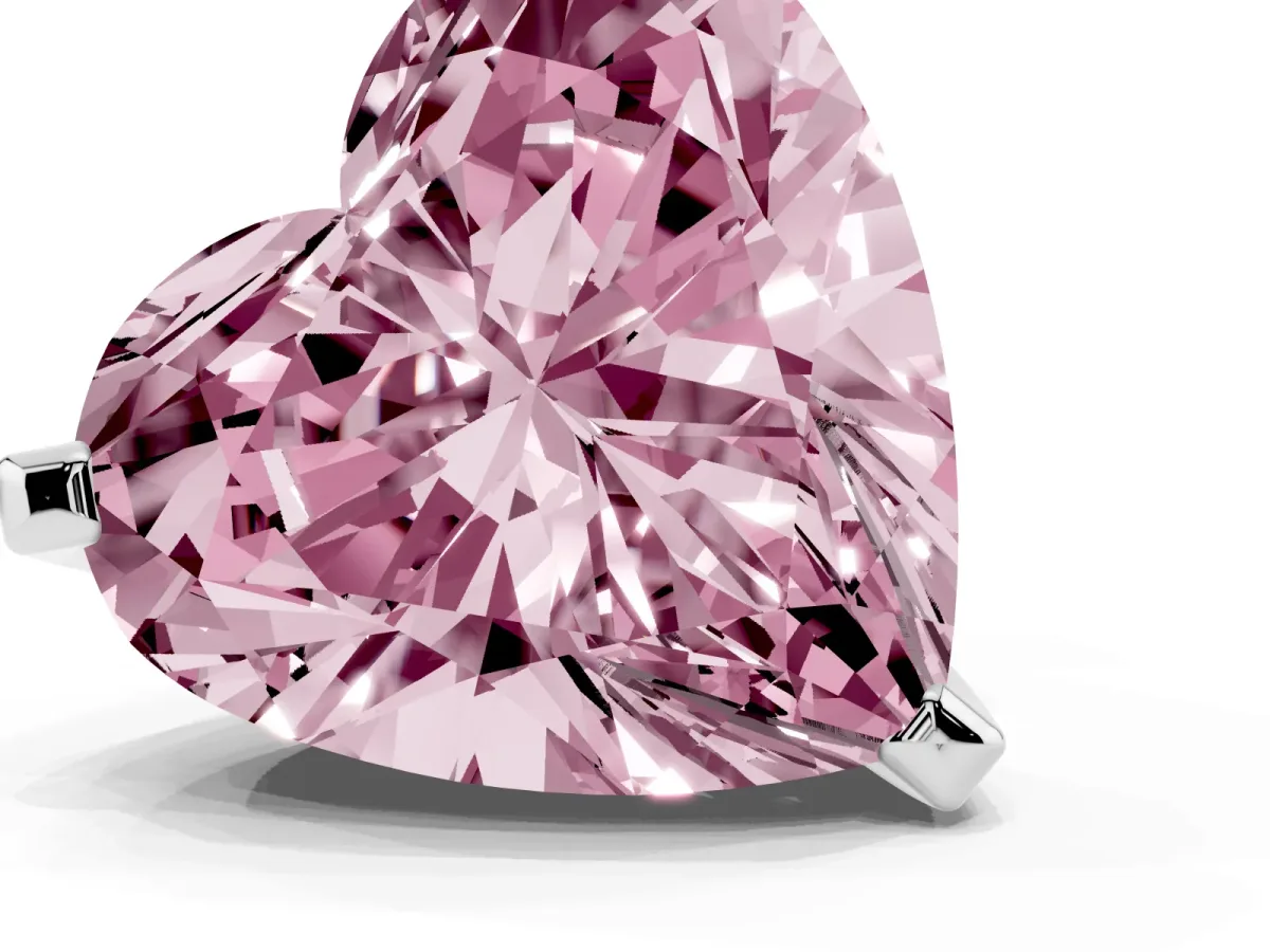 Fancy Pink Heart Cut Diamond Solitaire Ring with Prong Setting and Classic Band Silver