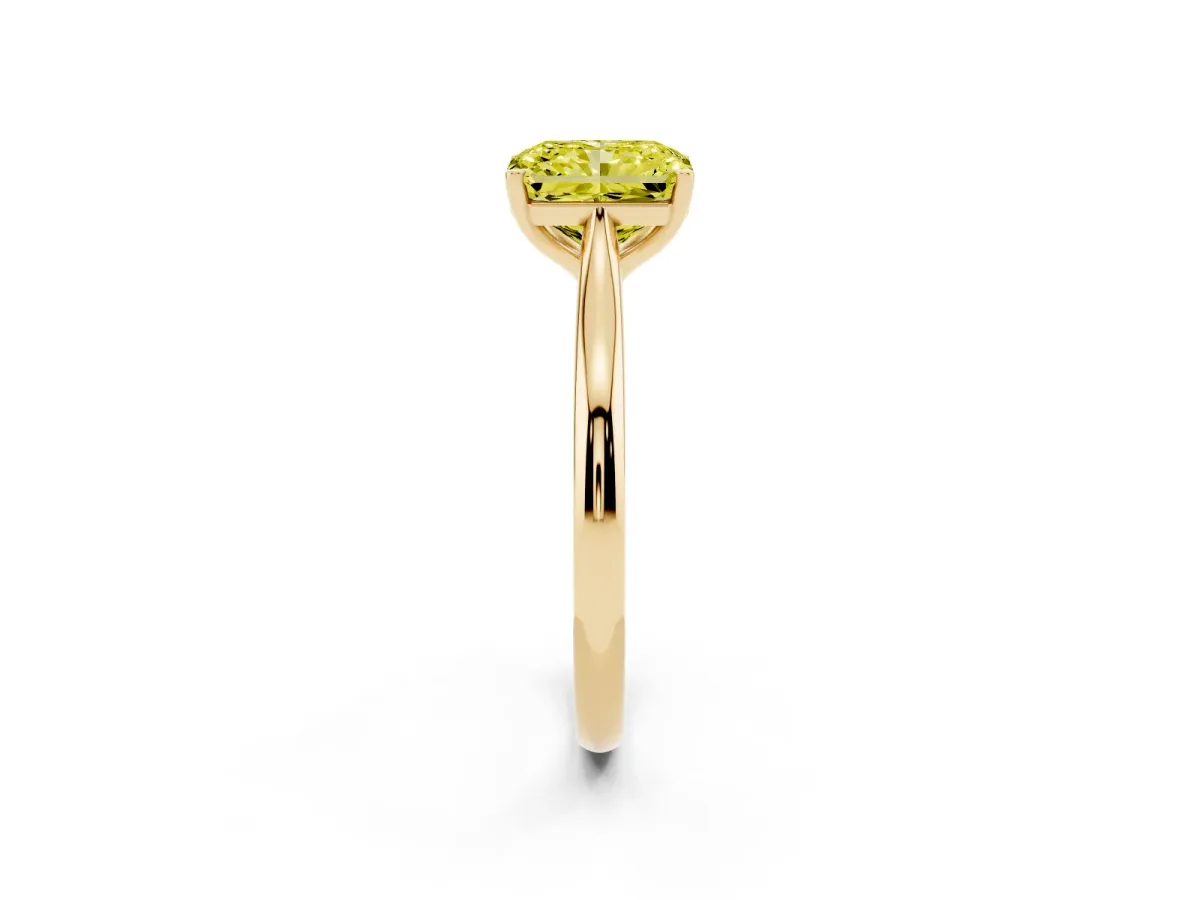 Fancy Yellow Radiant Cut Cut Solitaire Ring with Cathedral Band and Four-Prong Setting Yellow gold