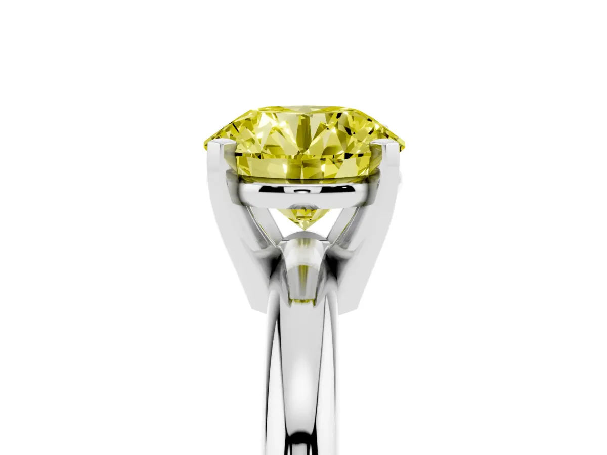 Fancy Yellow Round Cut Diamond Solitaire Engagement Ring with Round Band and Four-Prong Setting Platinum