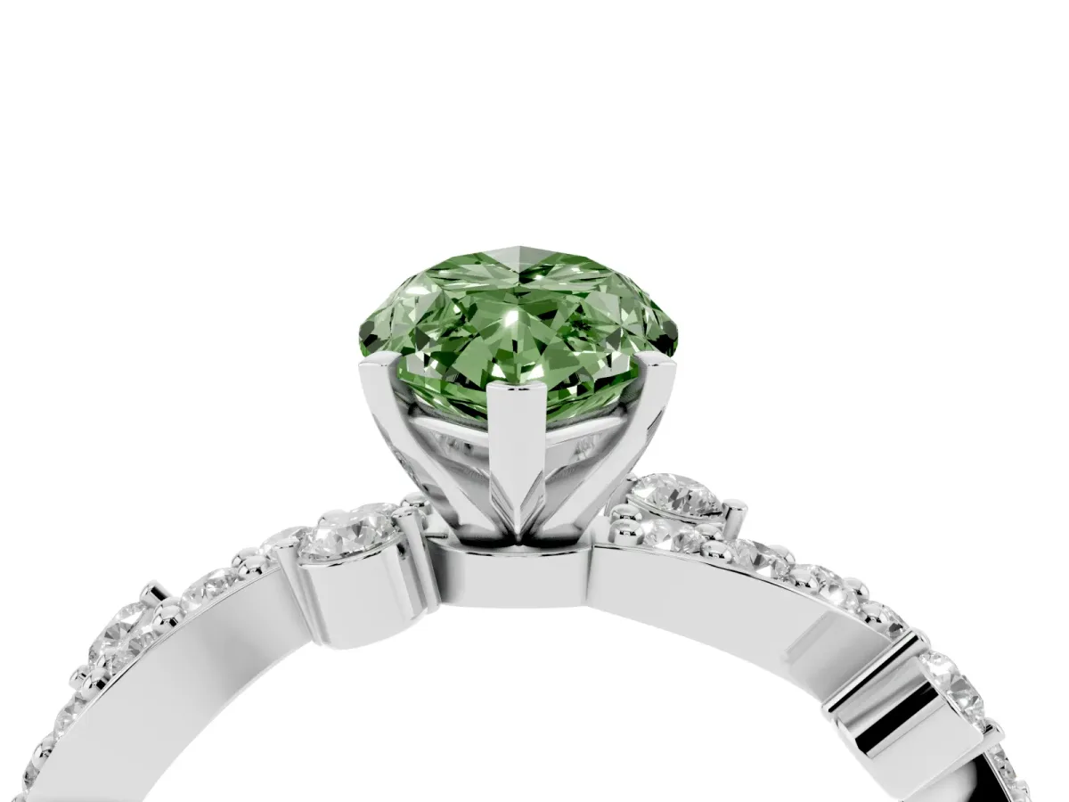 Fancy Green Marquise Cut Cut Solitaire Diamond Twisted Band with Pave Setting Silver