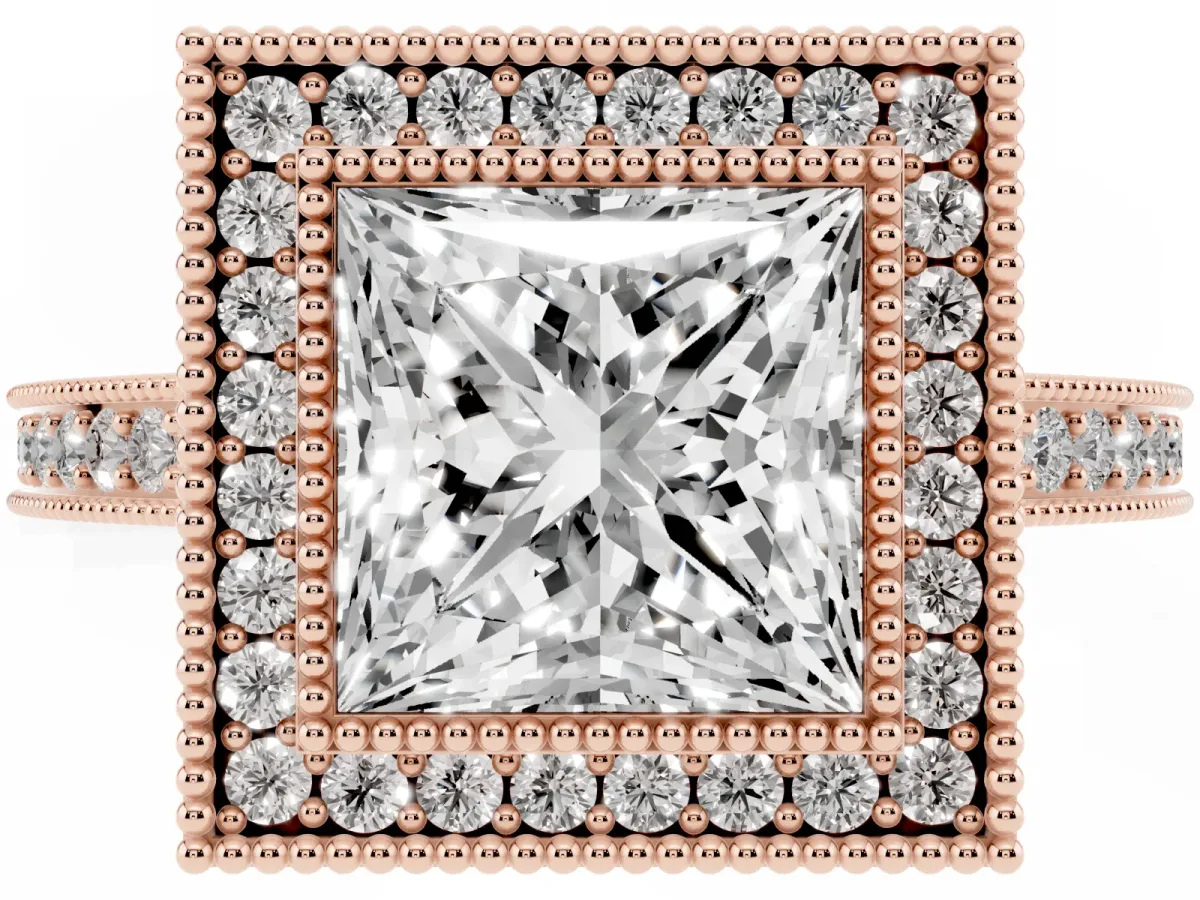 Princess Cut Cut Halo Pavé Diamond Ring Rose gold