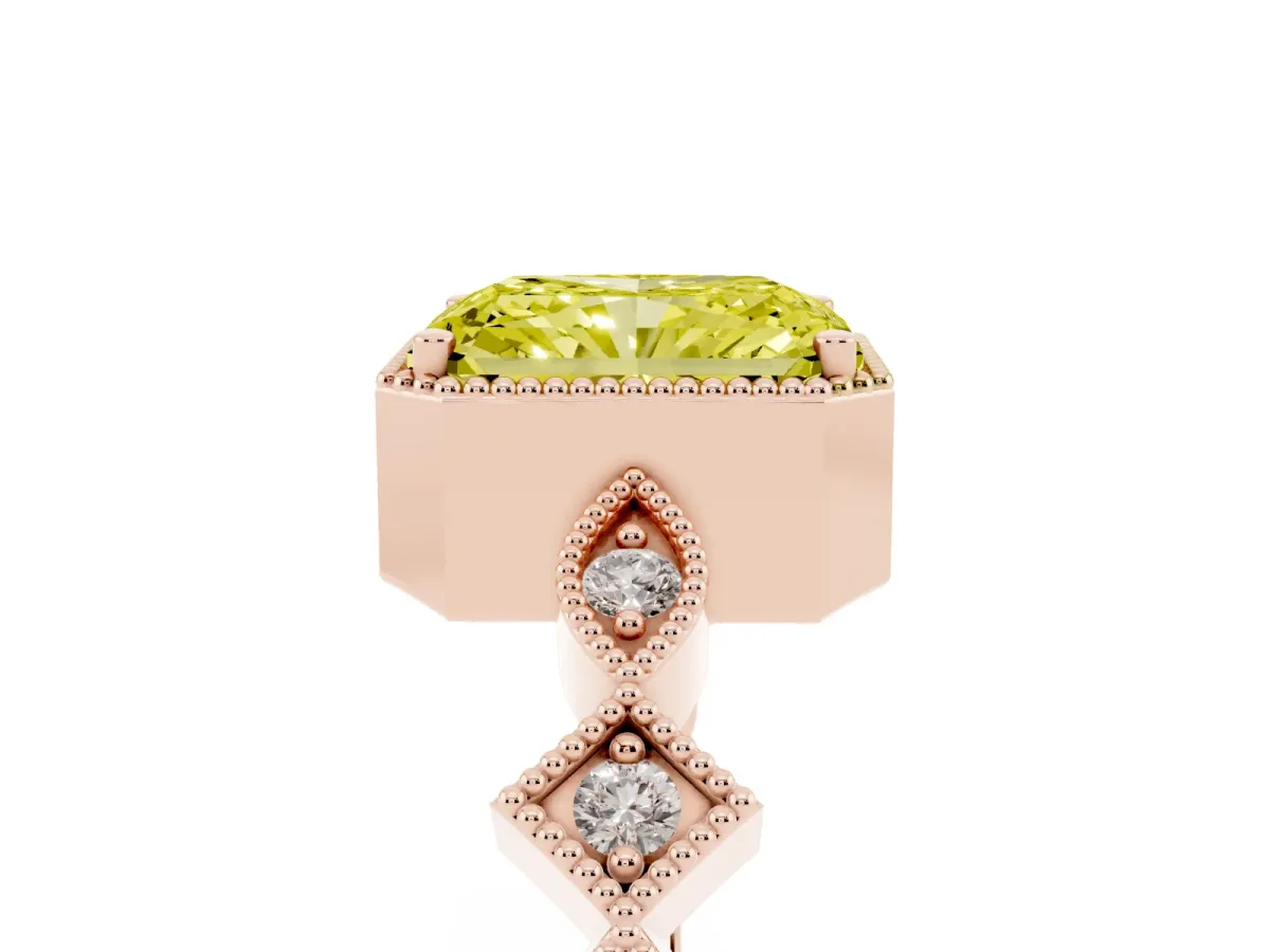 Fancy Yellow Radiant Cut Milgrain Marquise Diamond Twist Band Ring Rose gold
