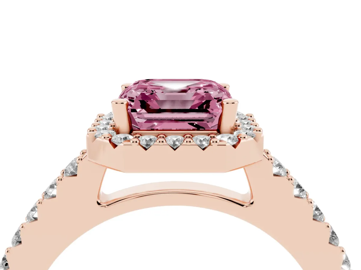 Fancy Pink Asscher Cut Halo Diamond Pavé Solitaire Ring Rose gold