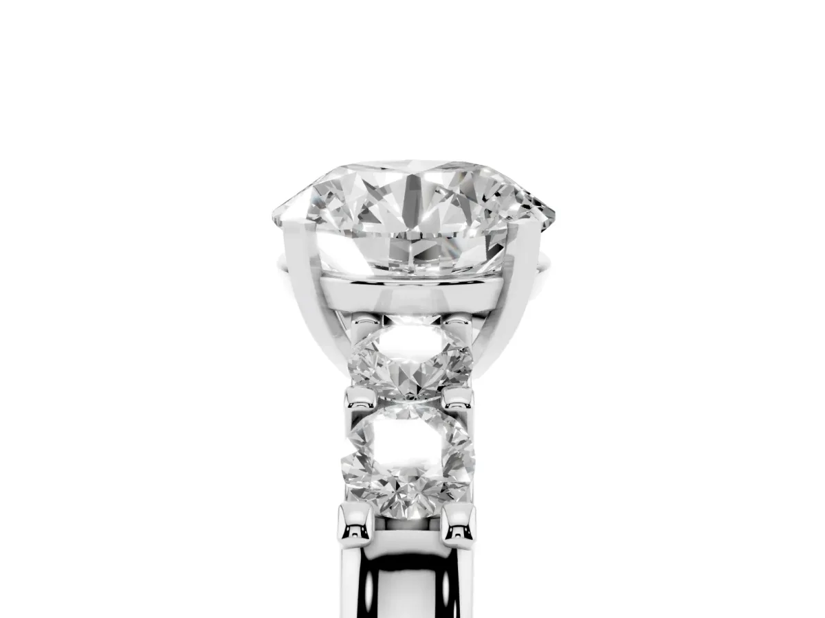 Round Cut Brilliant Cut Diamond Five-Stone Prong Set Engagement Ring with Channel Band Silver