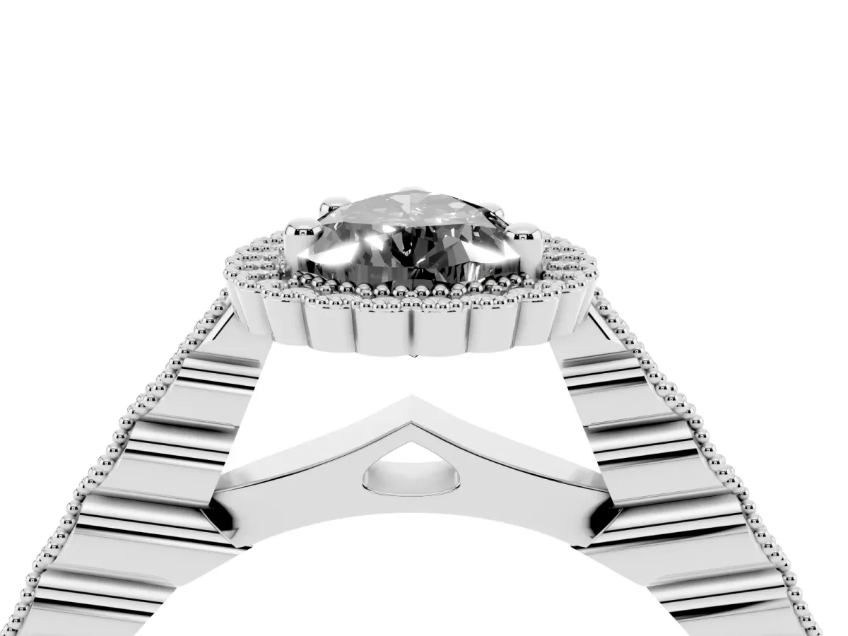 Fancy Black Pear Cut Cut Halo Pavé Solitaire Ring with Milgrain Band Platinum
