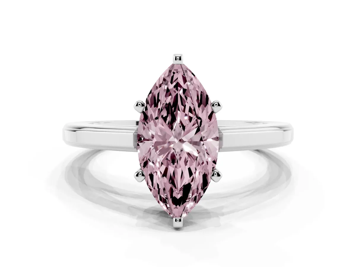 Fancy Pink Marquise Cut Solitaire Diamond Ring with Four-Prong Setting and Classic Band Silver