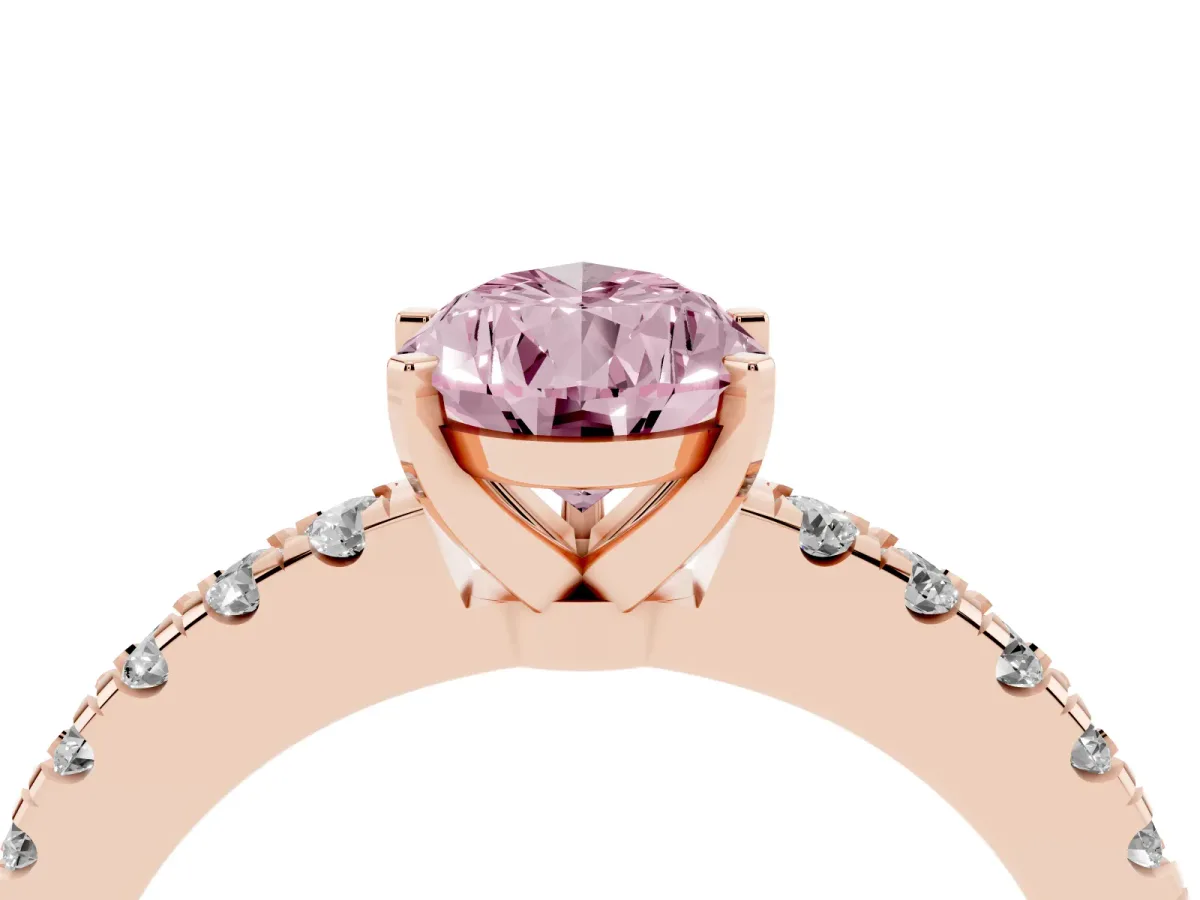 Fancy Pink Pear Cut Solitaire Diamond with Pavé Band and Four-Prong Setting Rose gold