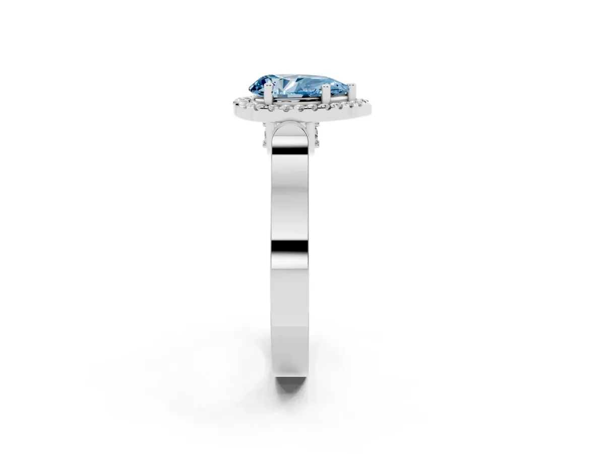 Fancy Blue Pear Cut Halo Pave Split Shank Prong Setting Ring Silver