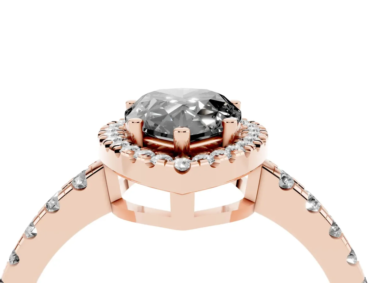Fancy Black Pear Cut Diamond Halo Ring with Pavé Band and Four-Prong Setting Rose gold