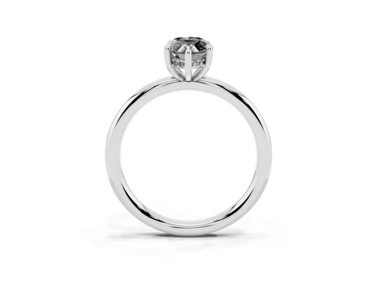 Fancy Black Marquise Cut Diamond Solitaire Ring with Thin Band and Four-Prong Setting Silver