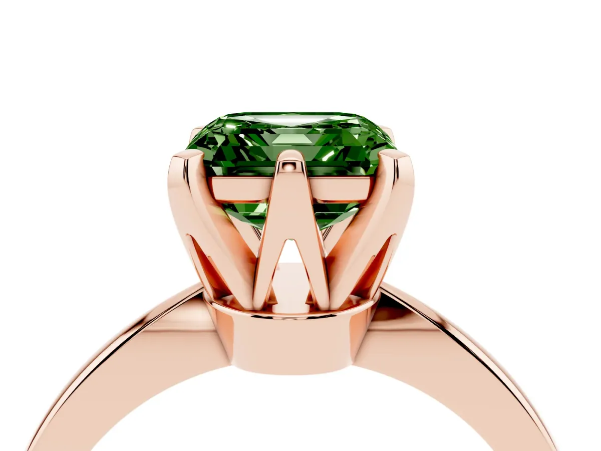 Fancy Green Asscher Cut Solitaire Engagement Ring with Six-Prong Setting and Tapered Band Rose gold