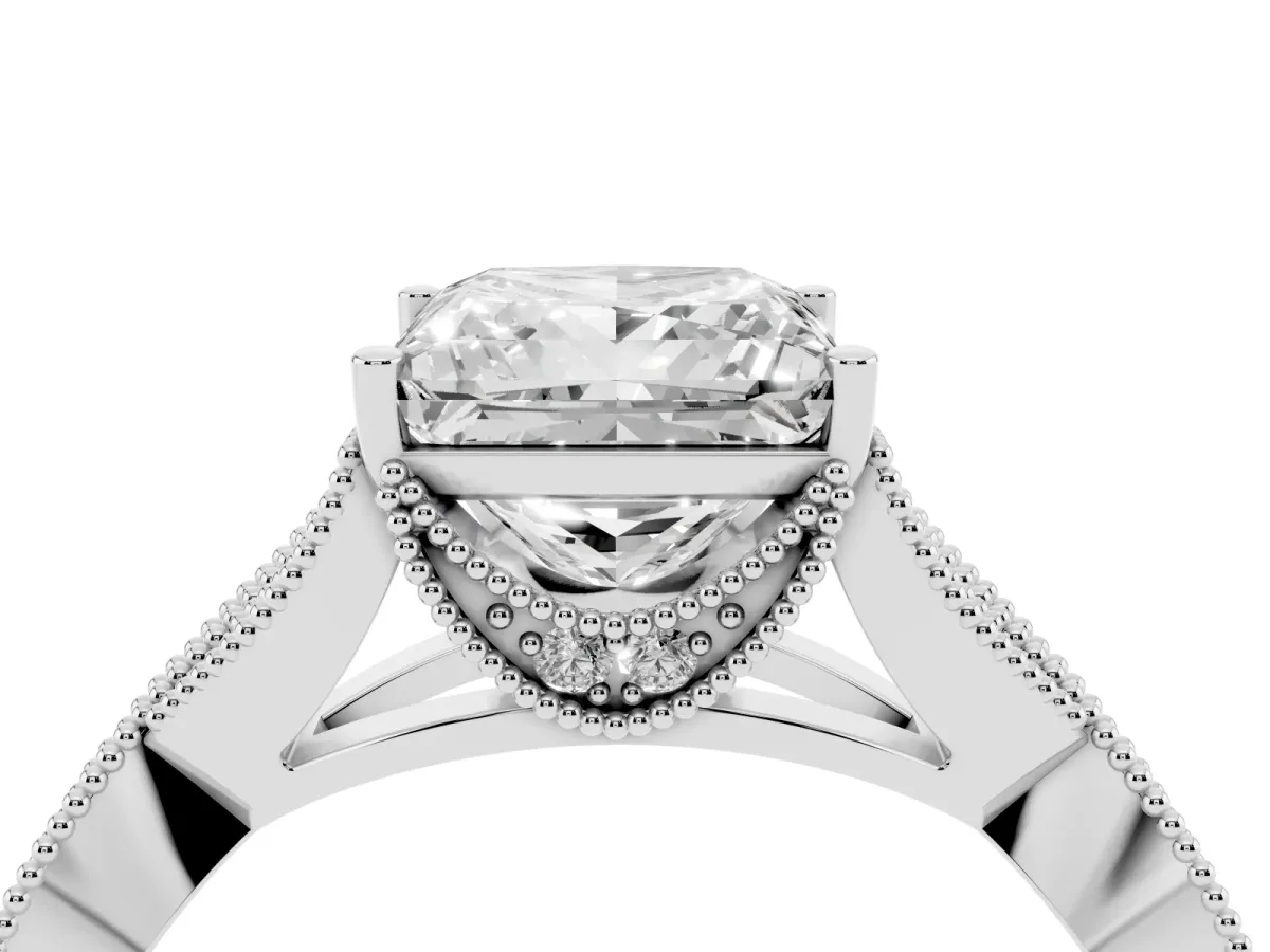 Princess Cut Cut Diamond Twisted Band with Milgrain Pave Setting and Four-Prong Setting Silver