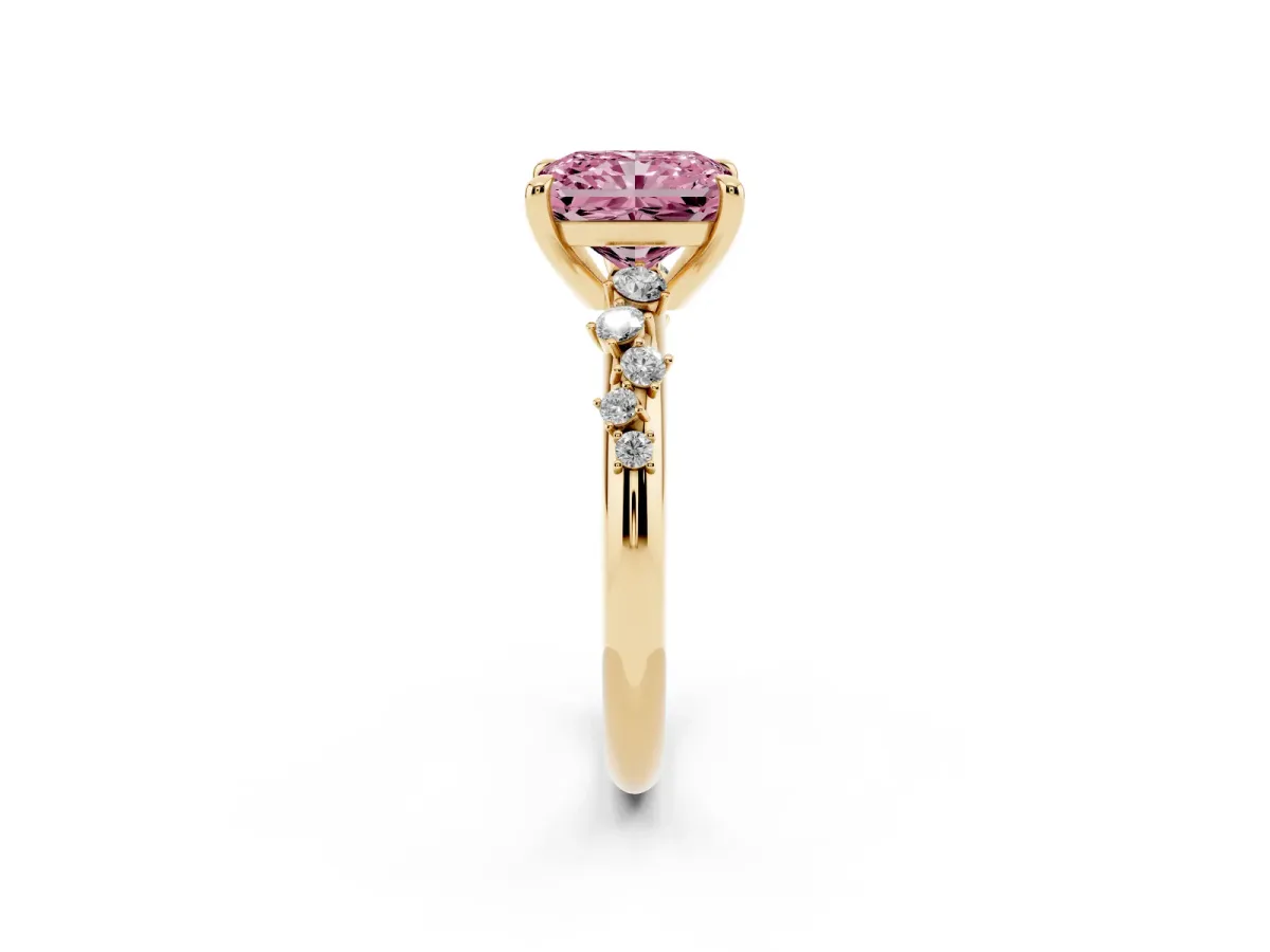 Fancy Pink Radiant Cut Cut Diamond Vine Band with Four-Prong Setting Yellow gold