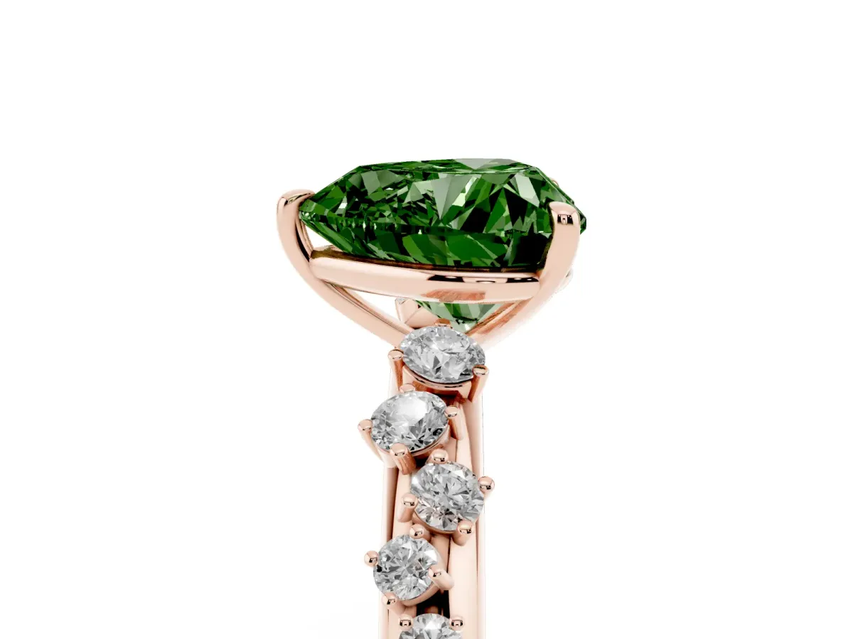 Fancy Green Heart Cut Diamond Cluster Prong-Set Solitaire Ring Rose gold