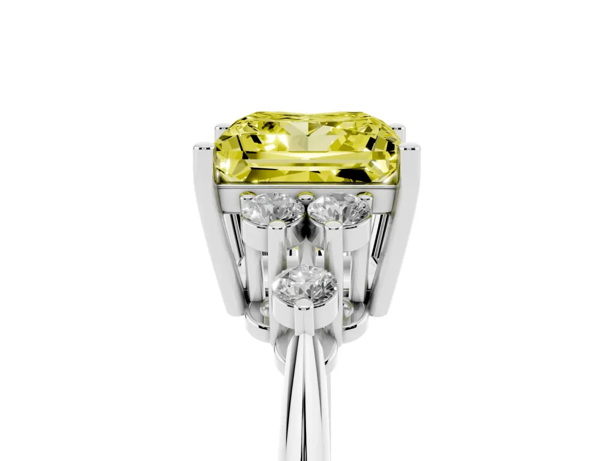 Fancy Yellow Princess Cut Cut Diamond Cluster Ring with Solitaire Band and Four-Prong Setting Platinum