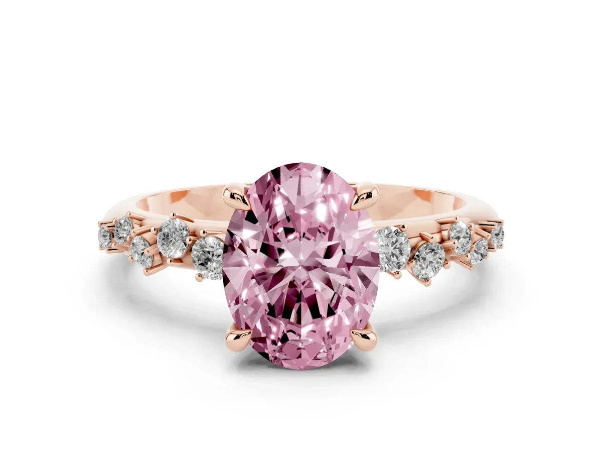 Fancy Pink Oval Cut Cut Diamond Vine Band with Four-Prong Setting Rose gold