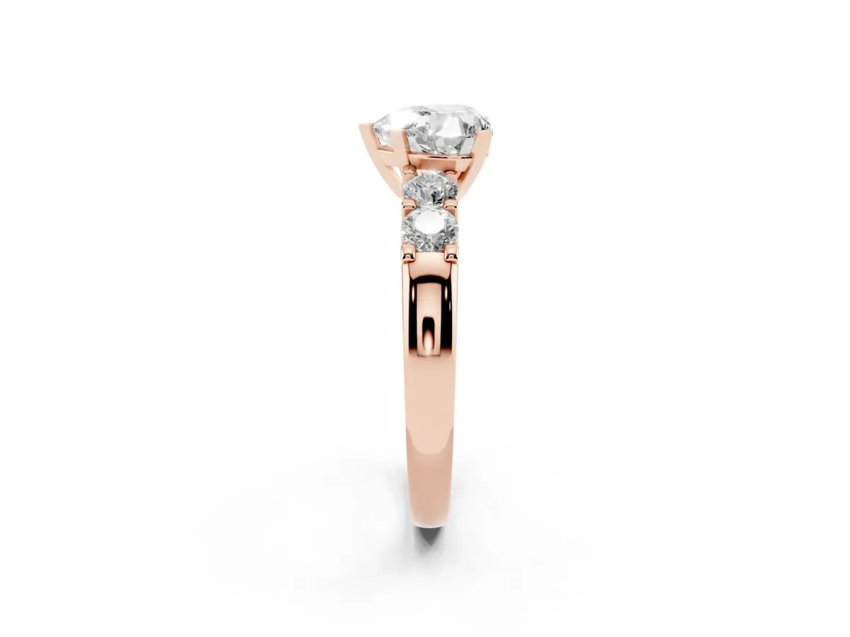 Heart Cut Brilliant Cut Diamond Five-Stone Prong Set Engagement Ring with Channel Band Rose gold
