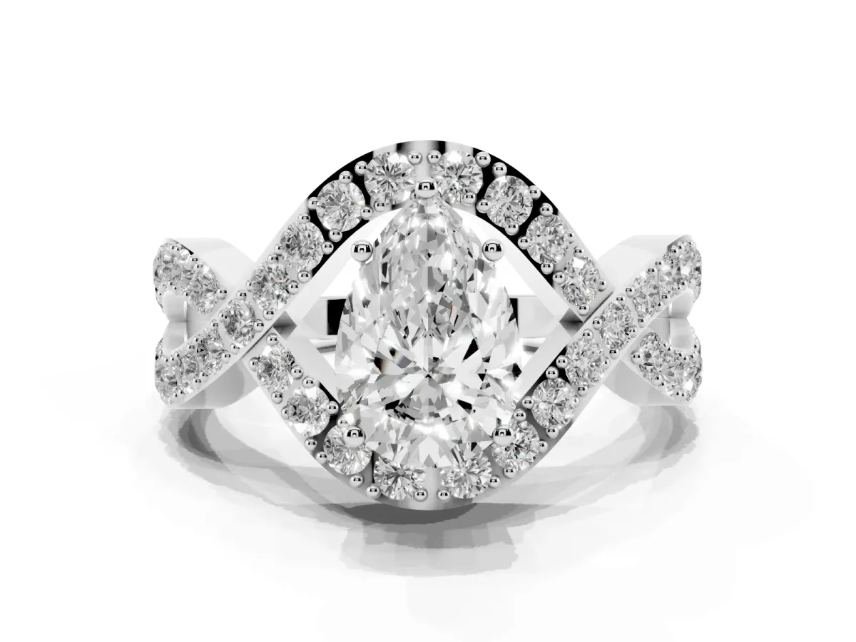 Pear Cut Solitaire Twist Band Pavé Diamond Engagement Ring Platinum