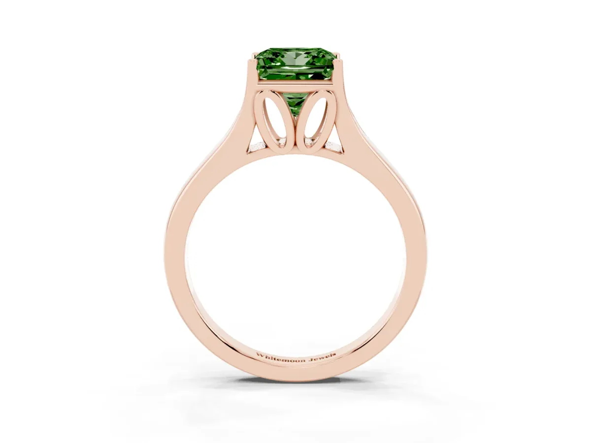 Fancy Green Princess Cut Solitaire Diamond Ring with Cathedral Band and Four-Prong Setting Rose gold