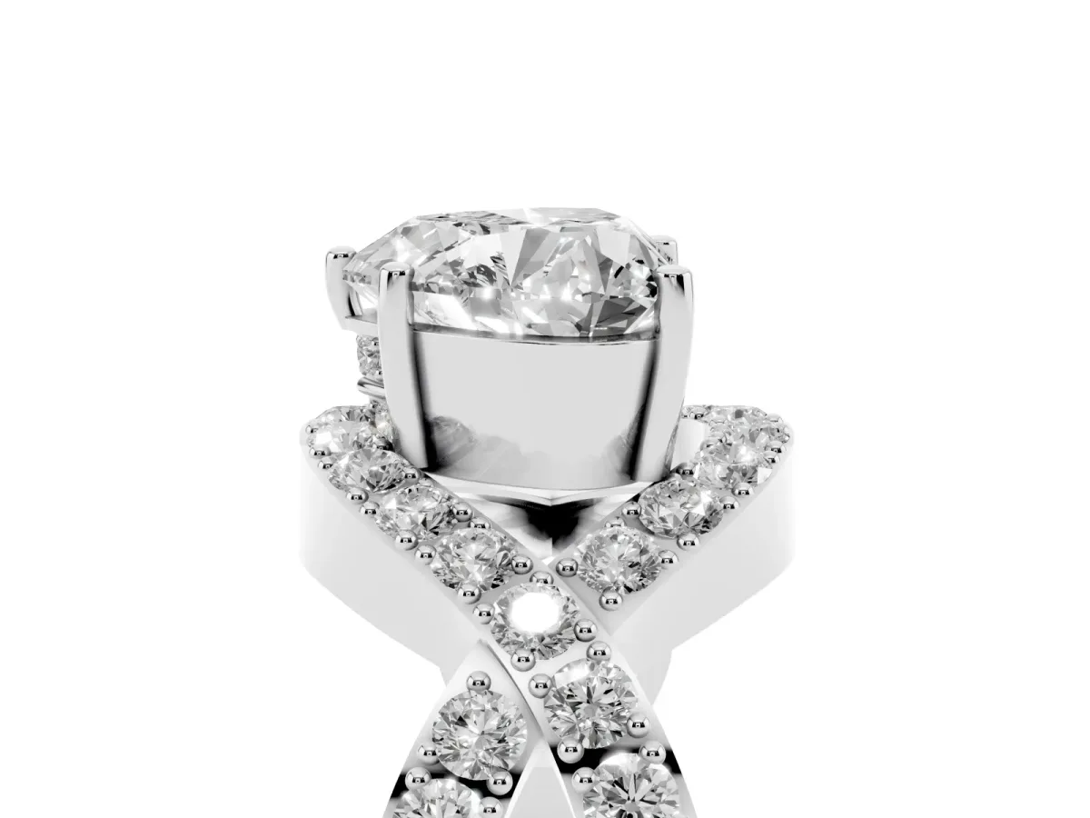 Heart Cut Solitaire Twist Band Pavé Diamond Engagement Ring Silver