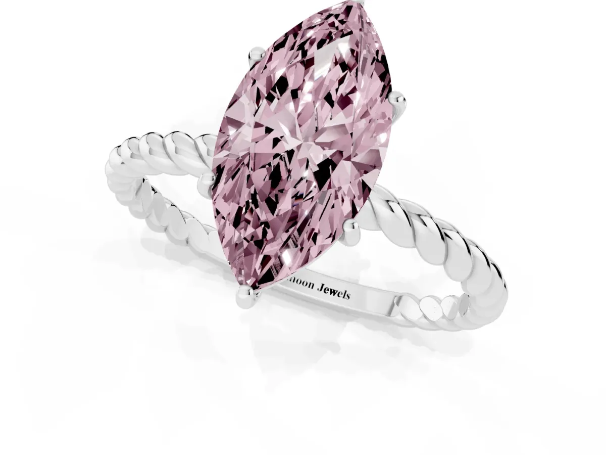 Fancy Pink Marquise Cut Solitaire Twist Band Ring with Four-Prong Setting Silver