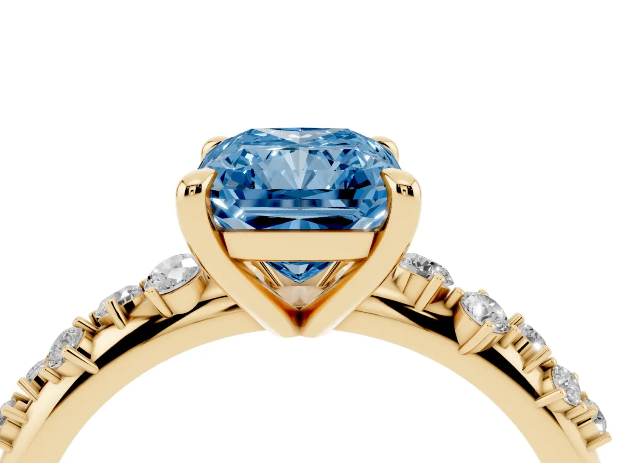 Fancy Blue Radiant Cut Cut Diamond Vine Band with Four-Prong Setting Yellow gold