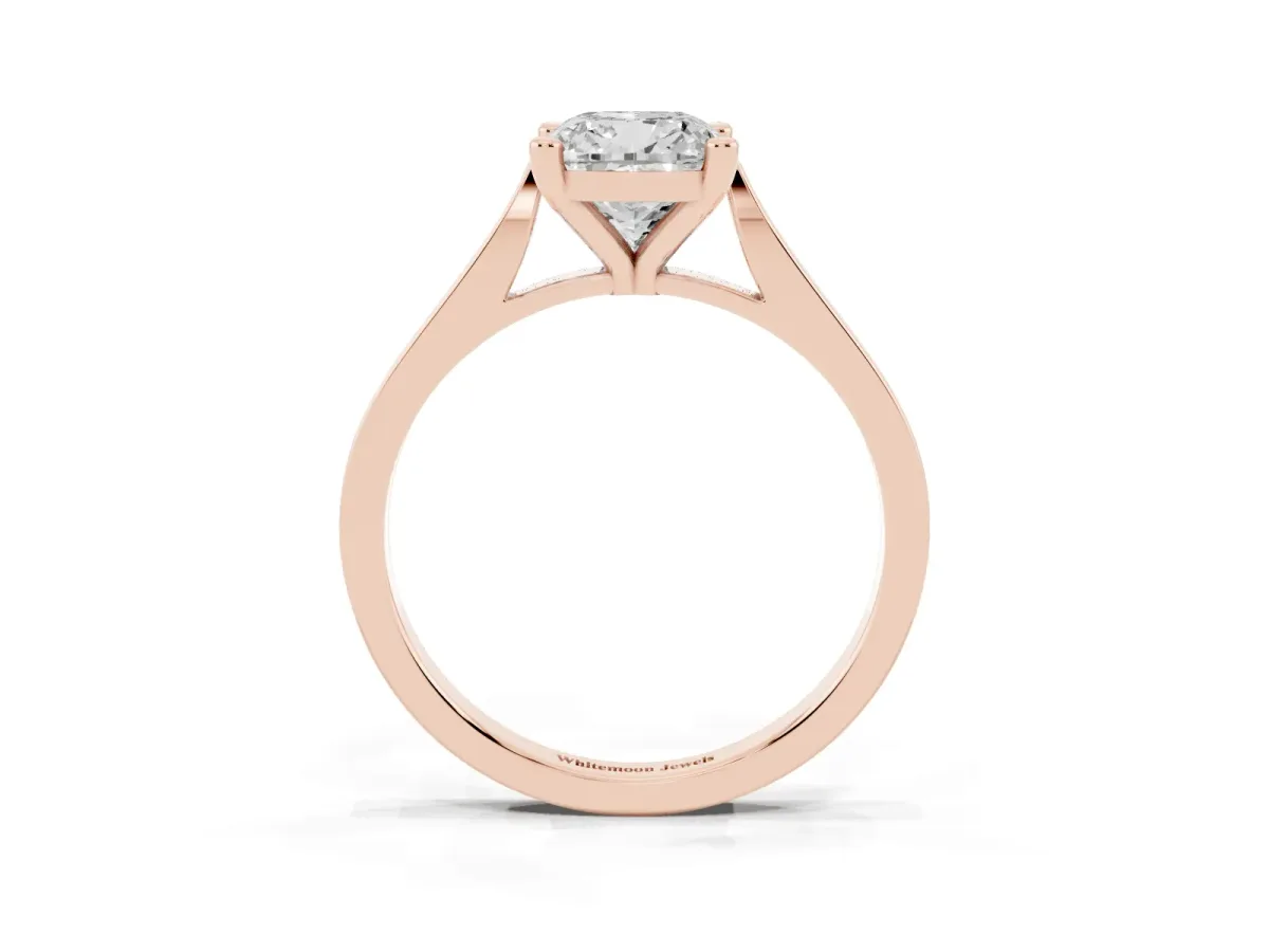 Cushion Cut Solitaire Diamond Ring with Four-Prong Setting and Tapered Band Rose gold