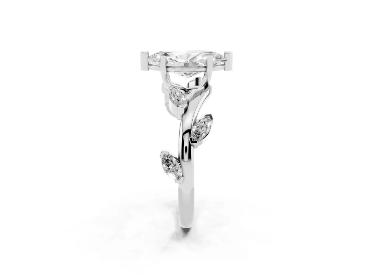 Marquise Cut Solitaire Twisted Band Marquise Accent Prong Setting Ring Silver