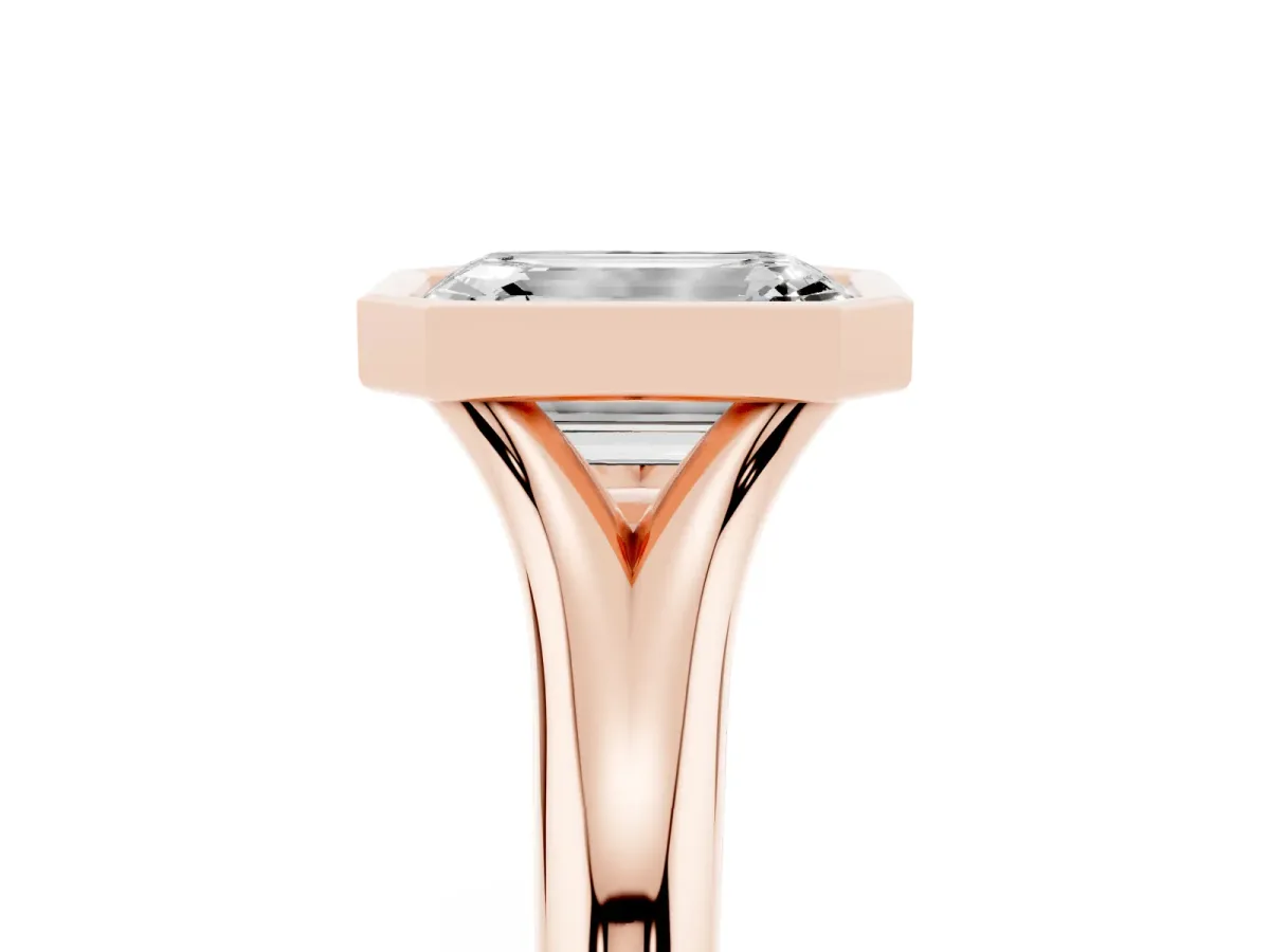 Bezel Set Emerald Cut Solitaire Diamond Ring with Smooth Band Rose gold