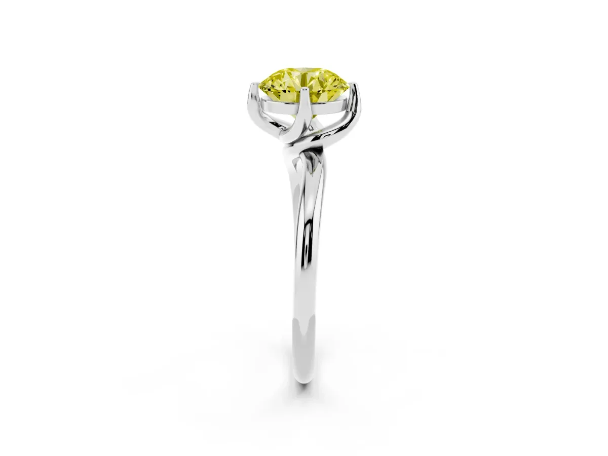 Fancy Yellow Round Cut Diamond Solitaire Engagement Ring with Four-Prong Setting and Classic Band Silver