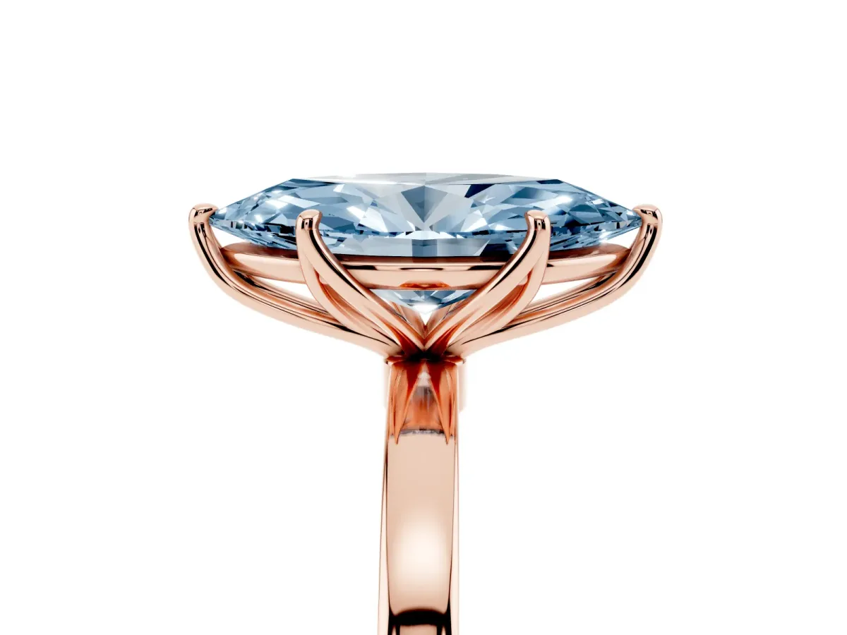 Fancy Blue Marquise Cut Diamond Solitaire Ring with Thin Band and Prong Setting Rose gold