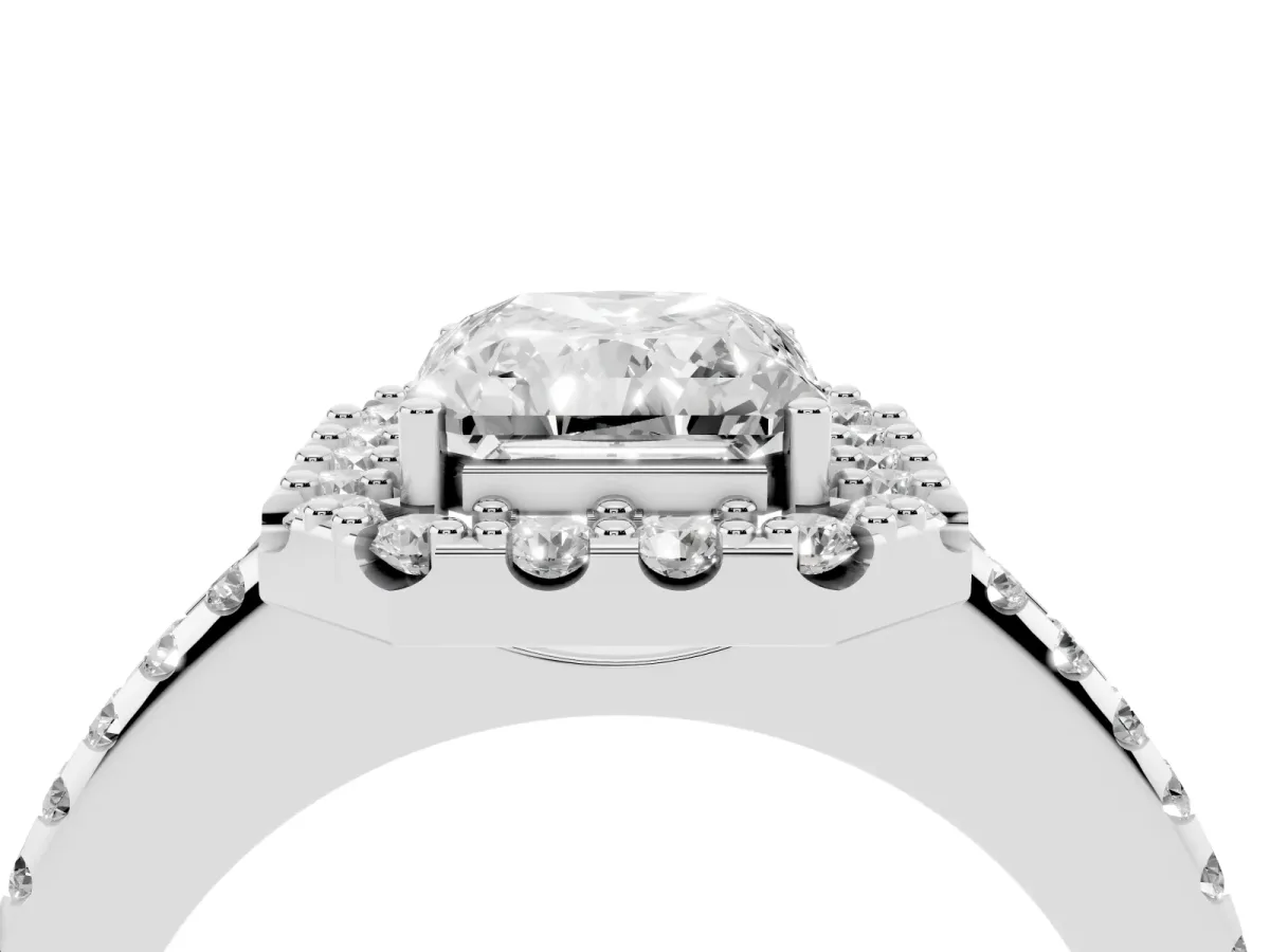 Radiant Cut Diamond Pavé Halo Ring with Four-Prong Setting Silver