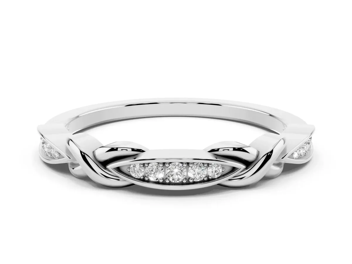 Twisted Marquise Diamond Pavé Band with Shared Prong Setting Silver